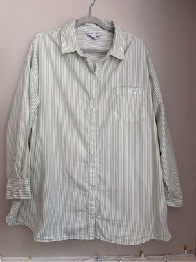 Old Navy Light Green & White Striped women’s Button-Down Shirt